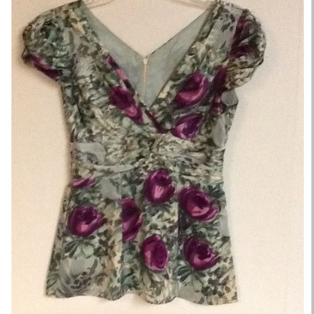 NANETTE LEPORE SILK PURPLE FLOWER GREEN ZIPPER